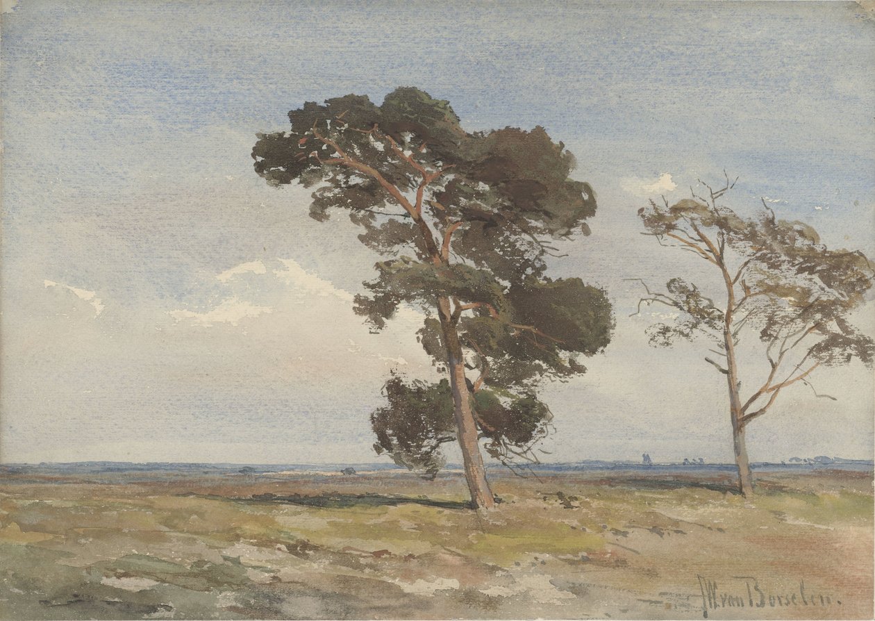 Vista da charneca com duas árvores de Jan Willem van Borselen