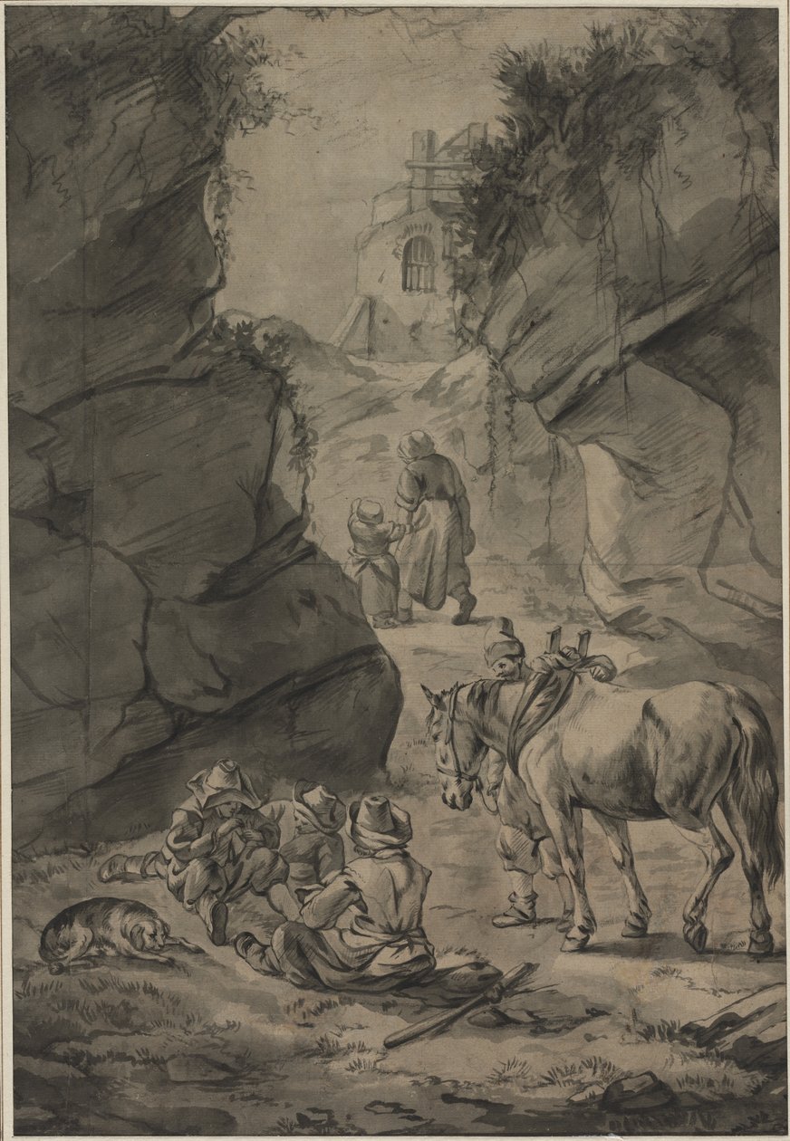 Camponeses em uma paisagem rochosa de Jan Wouwerman