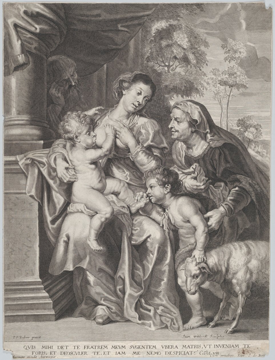 A Sagrada Família com Isabel e o Menino São João Batista, a Virgem amamentando o Menino Jesus, c.1635-42 de Jan Witdoek