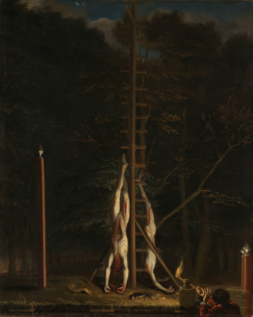 Os cadáveres dos irmãos De Witt Os cadáveres dos irmãos de Witt, Jan e Cornelis, pendurados no Groene Zoodje no Vijverberg, Haia, 1672 de Jan de Baen (attributed to)