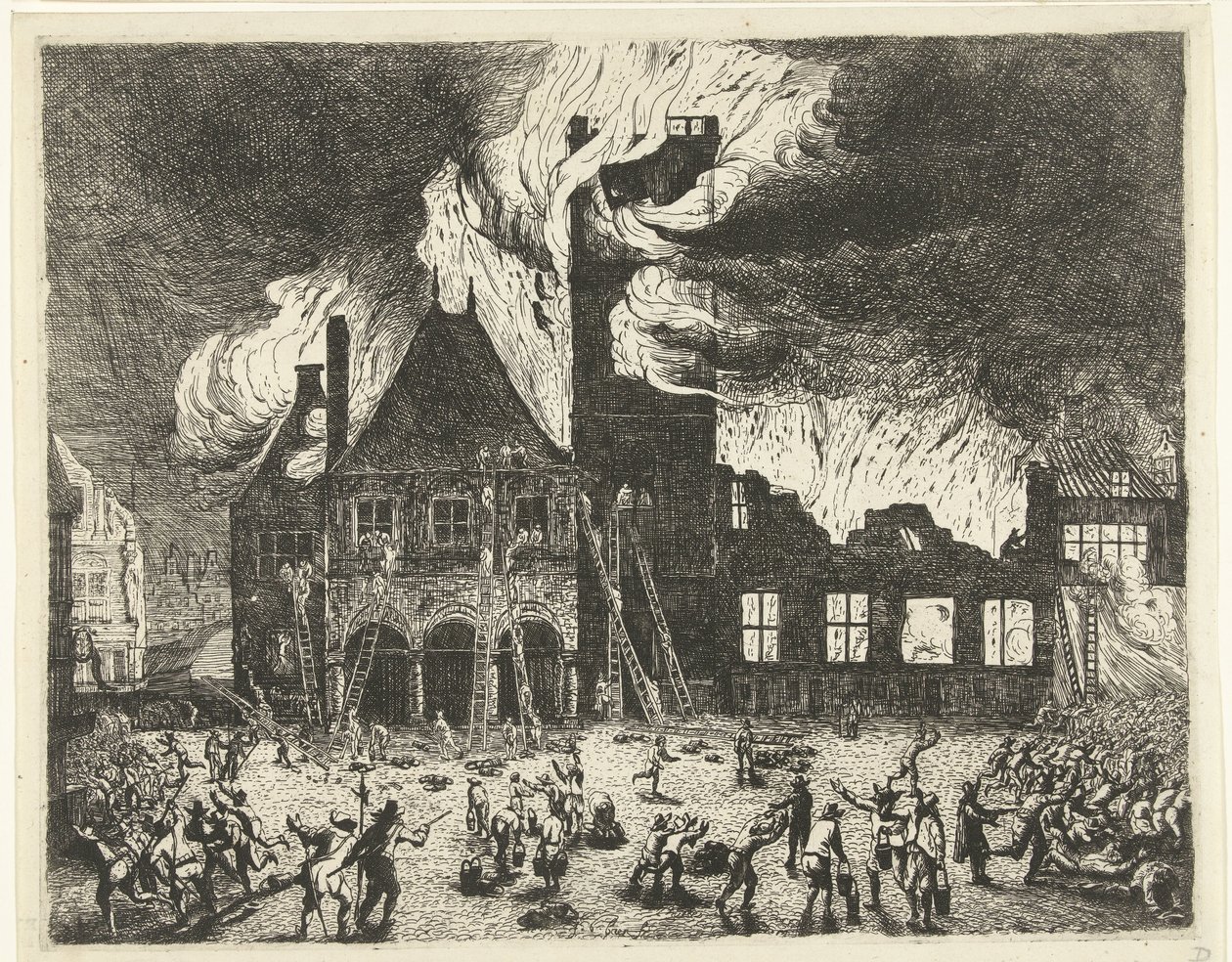 O Incêndio na Antiga Prefeitura de Amsterdã, 1652 Representação dos antigos Stadthuys queimados em Amsterdã em 7 de julho de 1652 de Jan de Baen