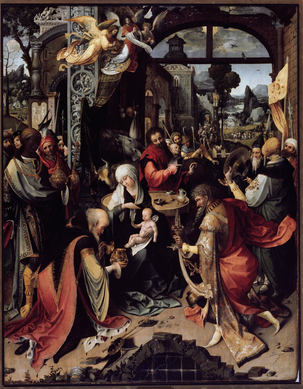 A adoração dos magos (painel central) (óleo sobre painel, cerca de 1520) de Jan de Beer