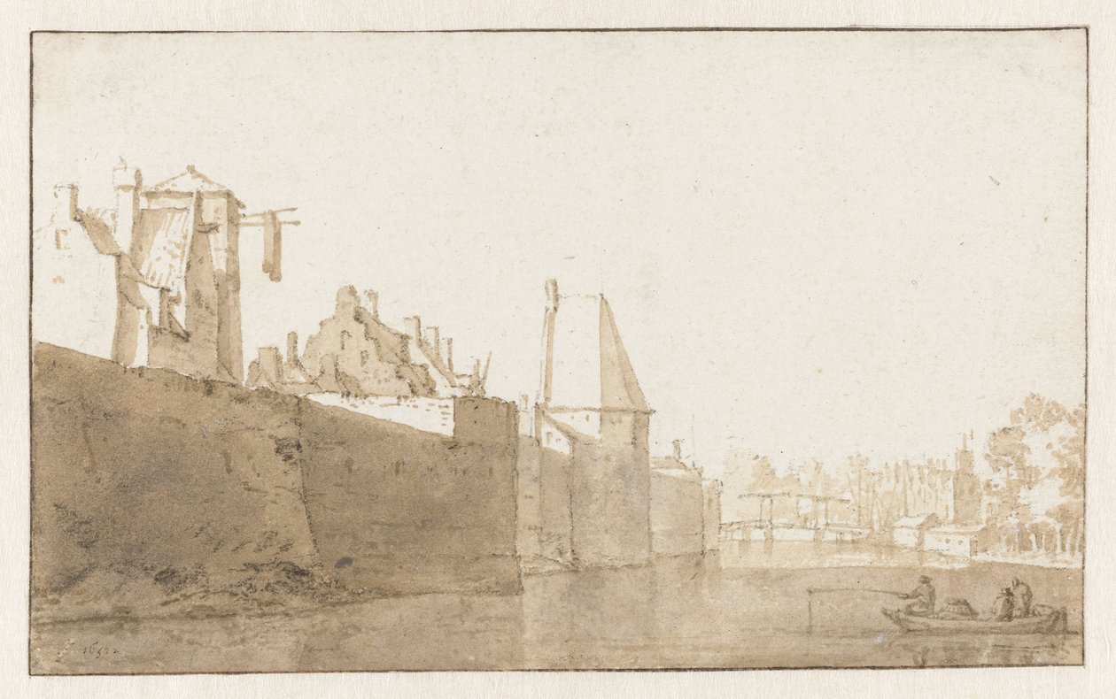 Vista da muralha da cidade de Leiden de Jan de Bisschop
