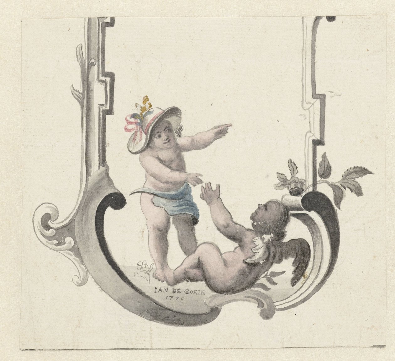 Ornamento com dois putti tocando de Jan de Goeje
