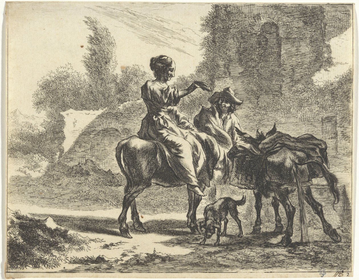 Pastores e burros em um bebedouro Paisagens com Pastores e Gado (título da série) de Jan de Visscher