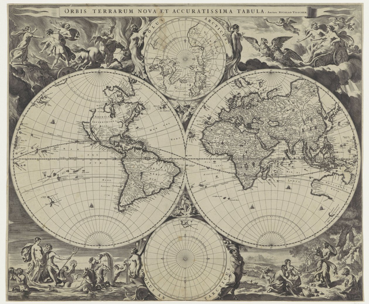 Wereldkaart Um novo e preciso mapa do mundo (título no objeto) de Jan de Visscher