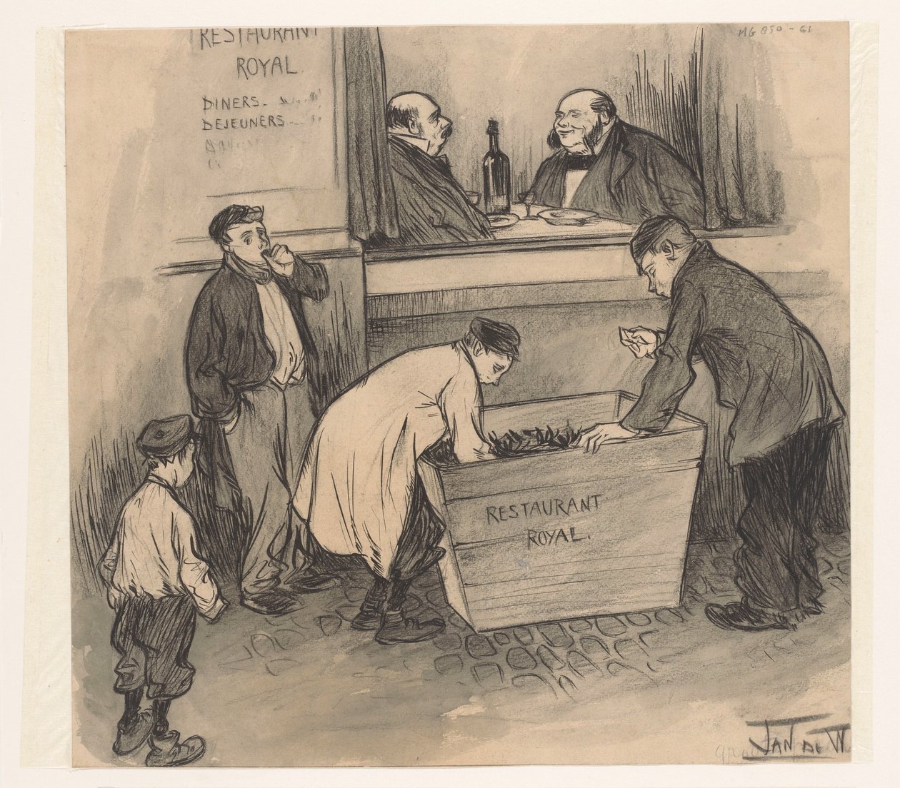 Antes do Restaurante Royal - Haia, Fevereiro de 1896 (título sobre o objecto) de Jan de Waardt (signed by artist)