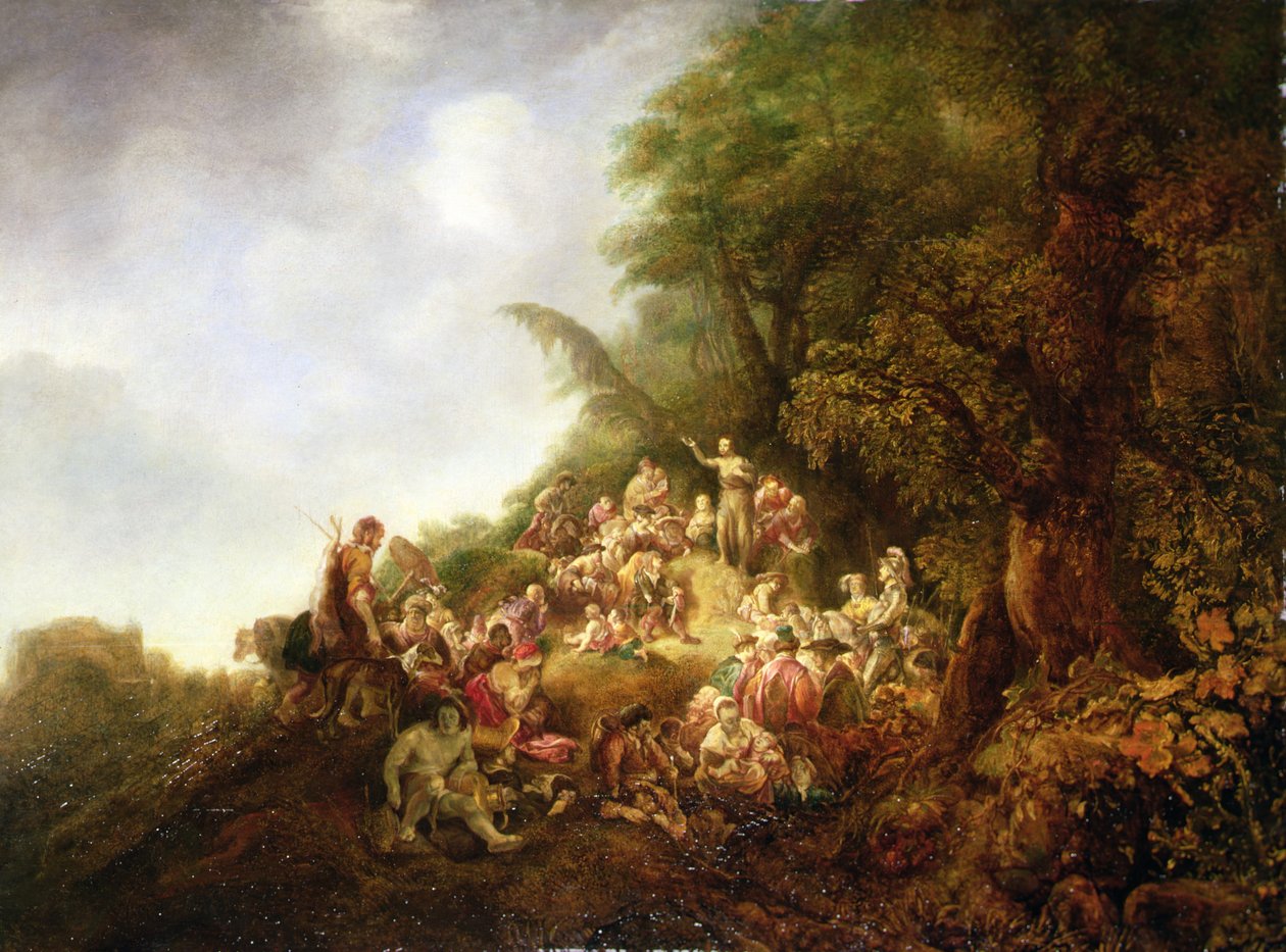 São João Batista pregando a uma multidão (óleo sobre madeira) de Jan or Joan van Noordt