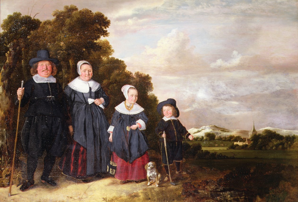 Retrato de grupo de uma família (óleo no painel) de Jan or Johannes Hals