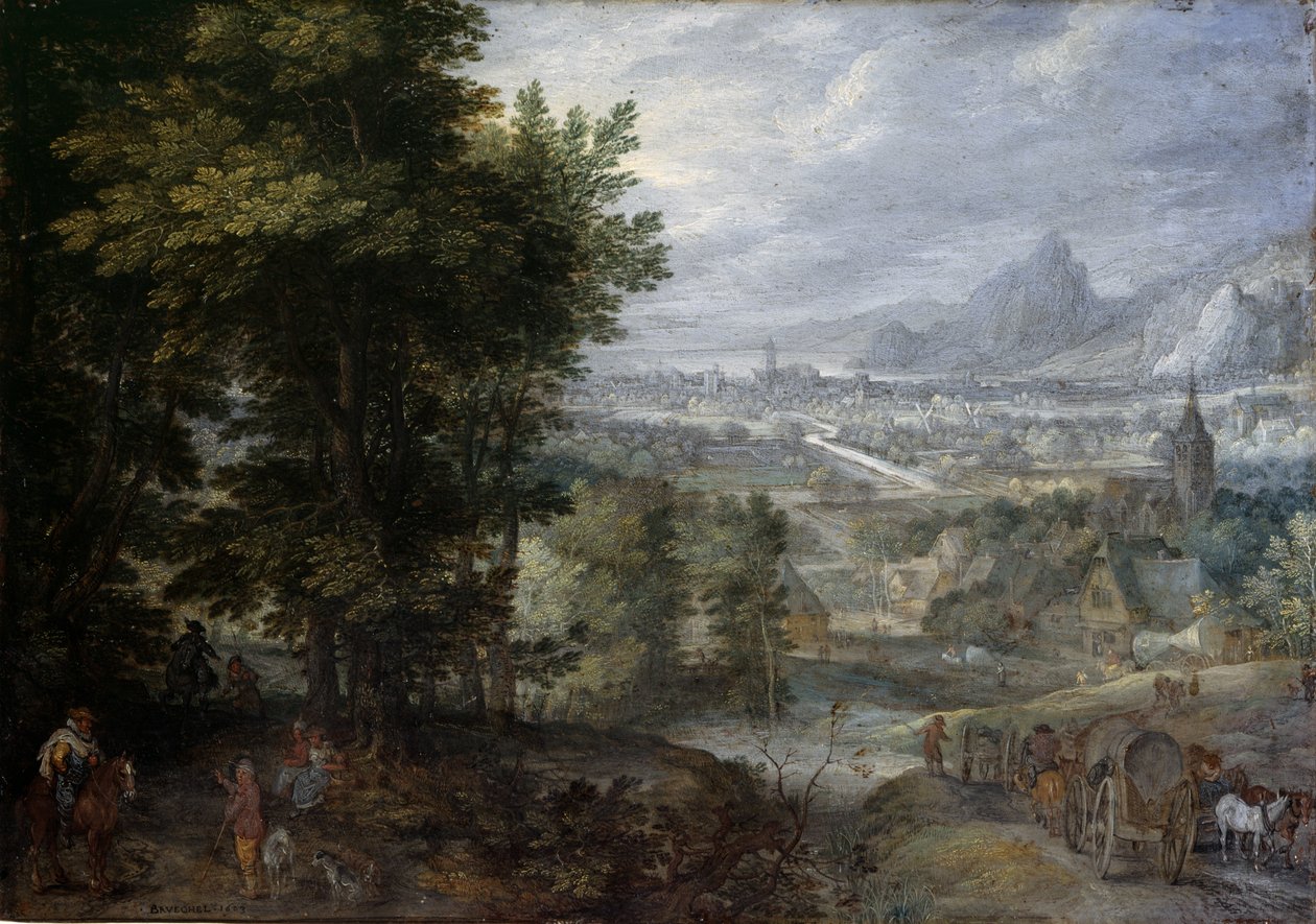 Uma paisagem arborizada de Jan the Elder Brueghel