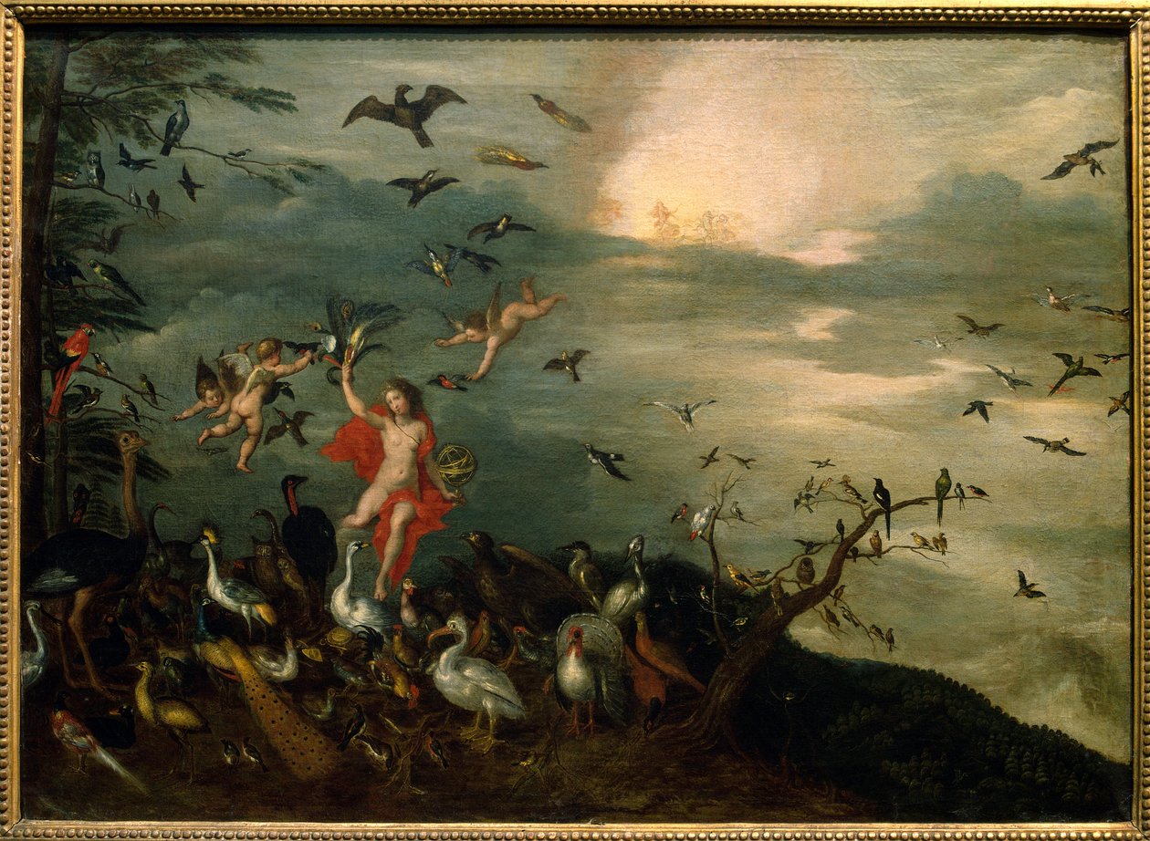 Ar. Alegoria dos elementos naturais. Pintura de Jan Brueghel I (Jean Breughel, Bruegel ou Breugel) conhecida como De Velours (L