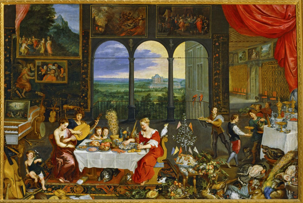 Alegorias do gosto, da audição e do tato ... (pintura sobre tela) de Jan the Elder Brueghel