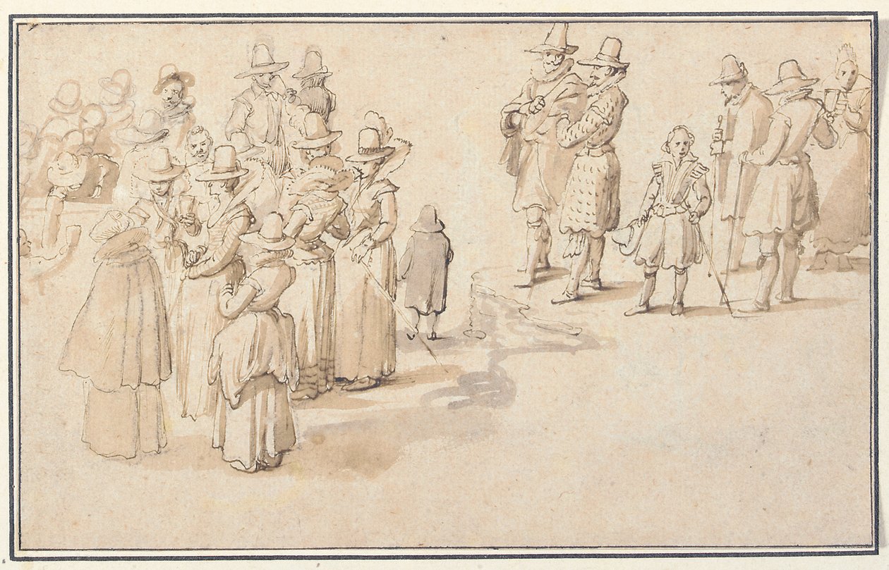 Uma empresa elegante bebendo água de nascente de Jan the Elder Brueghel