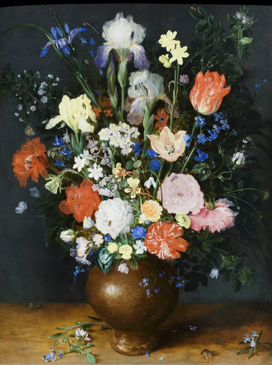 Bouquet num vaso de barro, cerca de 1609 (óleo sobre madeira) de Jan the Elder Brueghel