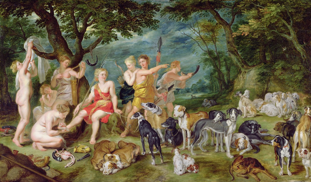 Diana e suas ninfas se preparando para sair para a caçada de Jan the Elder Brueghel