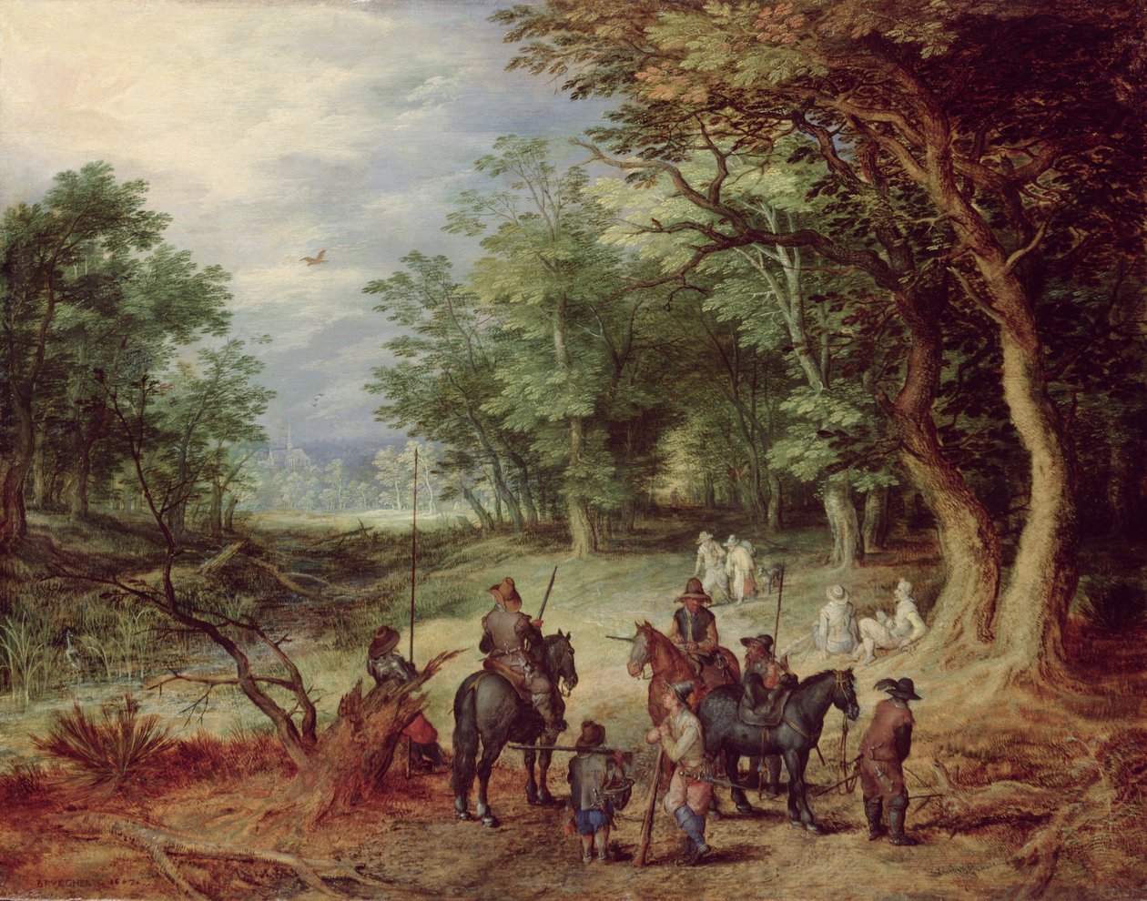 Acampamento de campo em uma clareira, 1607 de Jan the Elder Brueghel