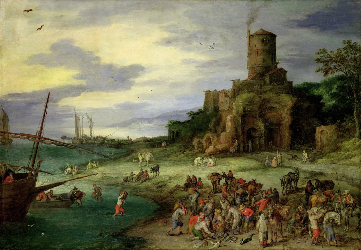 Pescadores na costa de Jan the Elder Brueghel