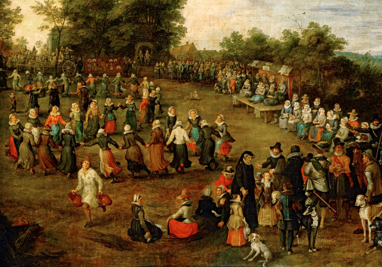 Dança folclórica diante dos arquiduques ... (pintura sobre tela) de Jan the Elder Brueghel