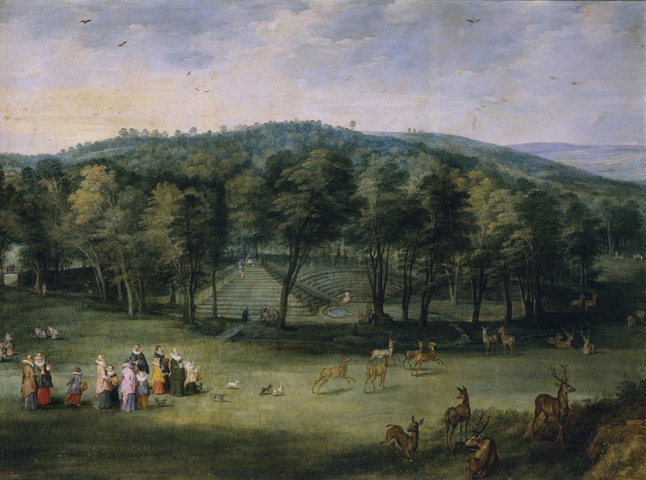 Infanta Isabella Clara Eugenia da Espanha no Parc de Mariemont, primeiro terço do século XVII. de Jan the Elder Brueghel