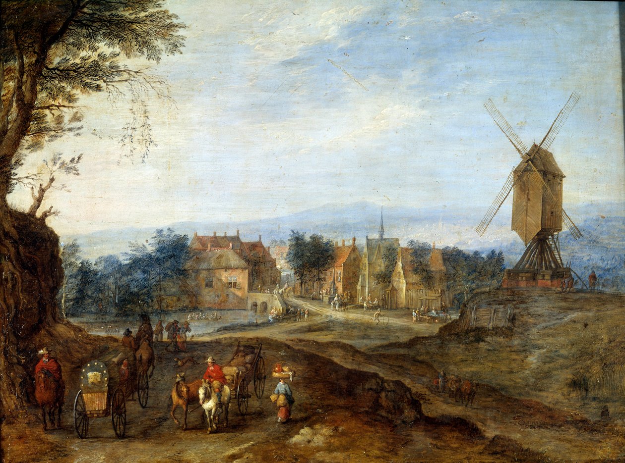 Paisagem no moinho de vento Pintura de Jan Breugel Le Vieux chama Bruegel de Velours (Brueghel ou Breughel de Jan the Elder Brueghel