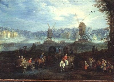Paisagem com moinhos de vento (painel) de Jan the Elder Brueghel