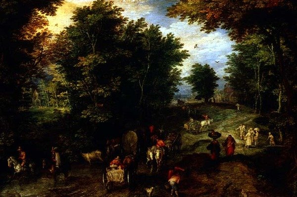 Paisagem com um Ford de Jan the Elder Brueghel