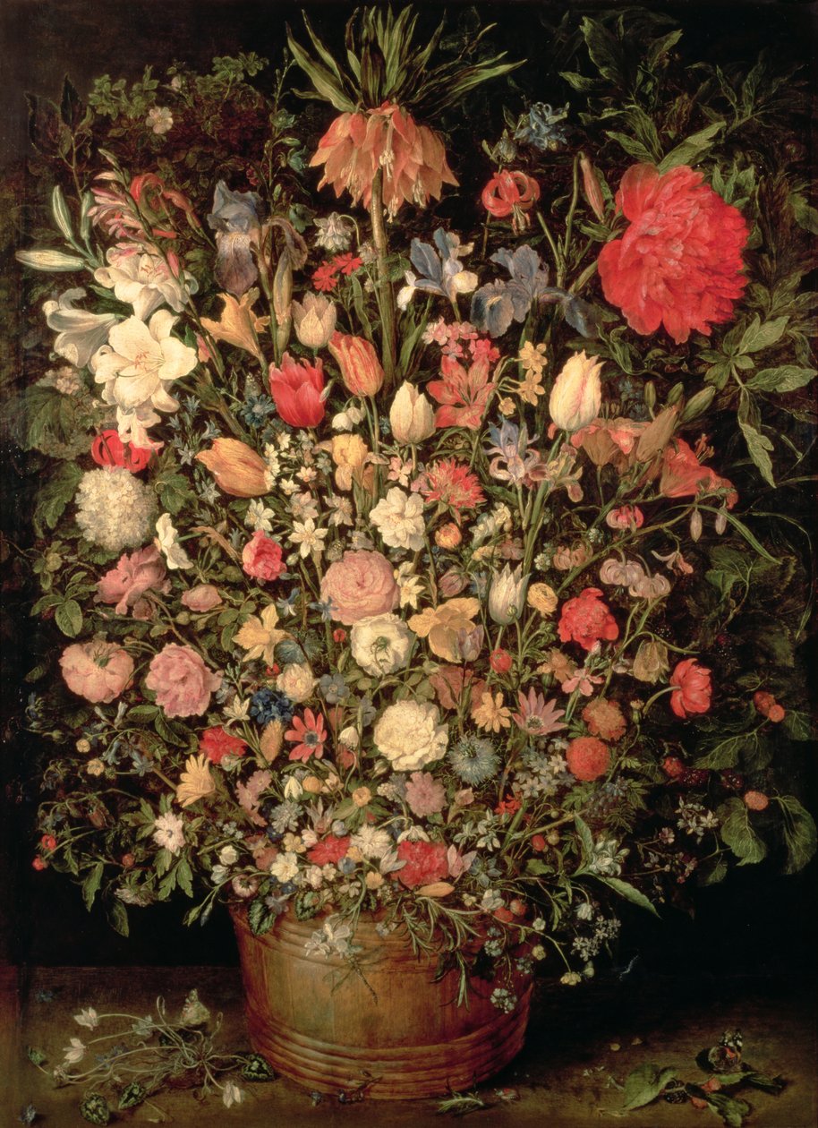 Grande buquê de flores em uma banheira de madeira de Jan the Elder Brueghel