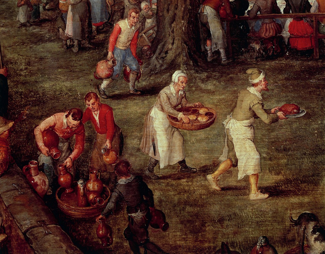 Servidores que transportam comida e vinho de Jan the Elder Brueghel