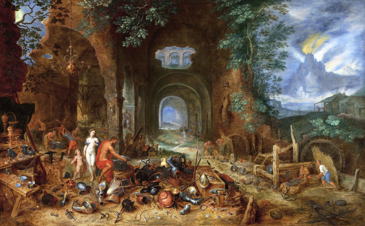 Vênus na Forja de Vulcano, 1606-23 (óleo sobre painel de carvalho) de Jan the Elder Brueghel