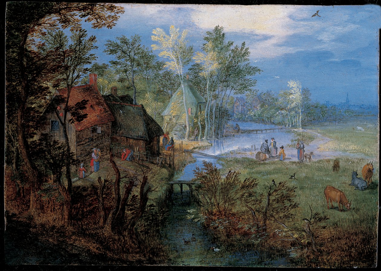 Aldeia com camponeses e animais de Jan the Elder Brueghel