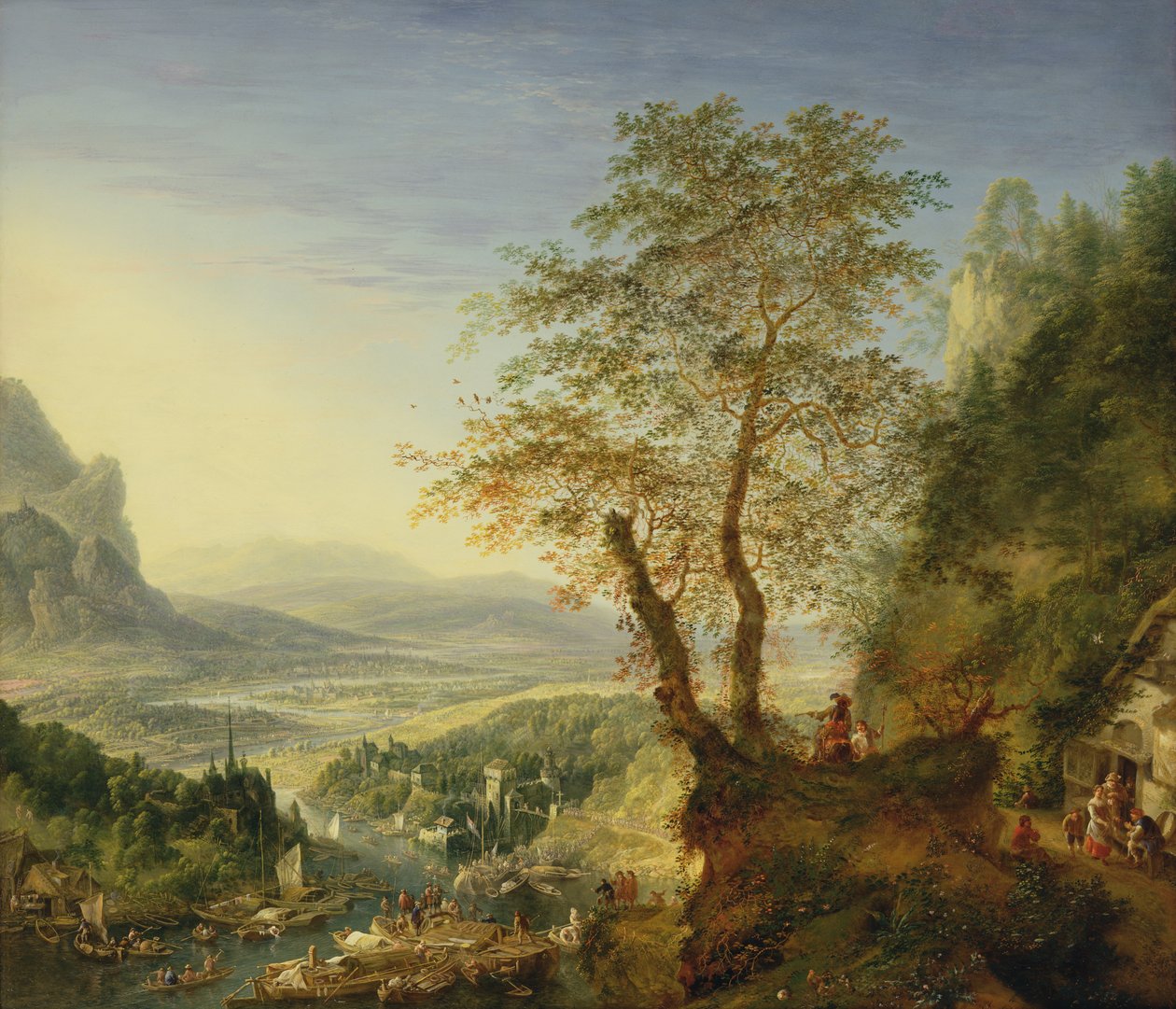 Uma paisagem do rio capriccio, c.1700 (óleo em cobre) de Jan the Elder Griffier