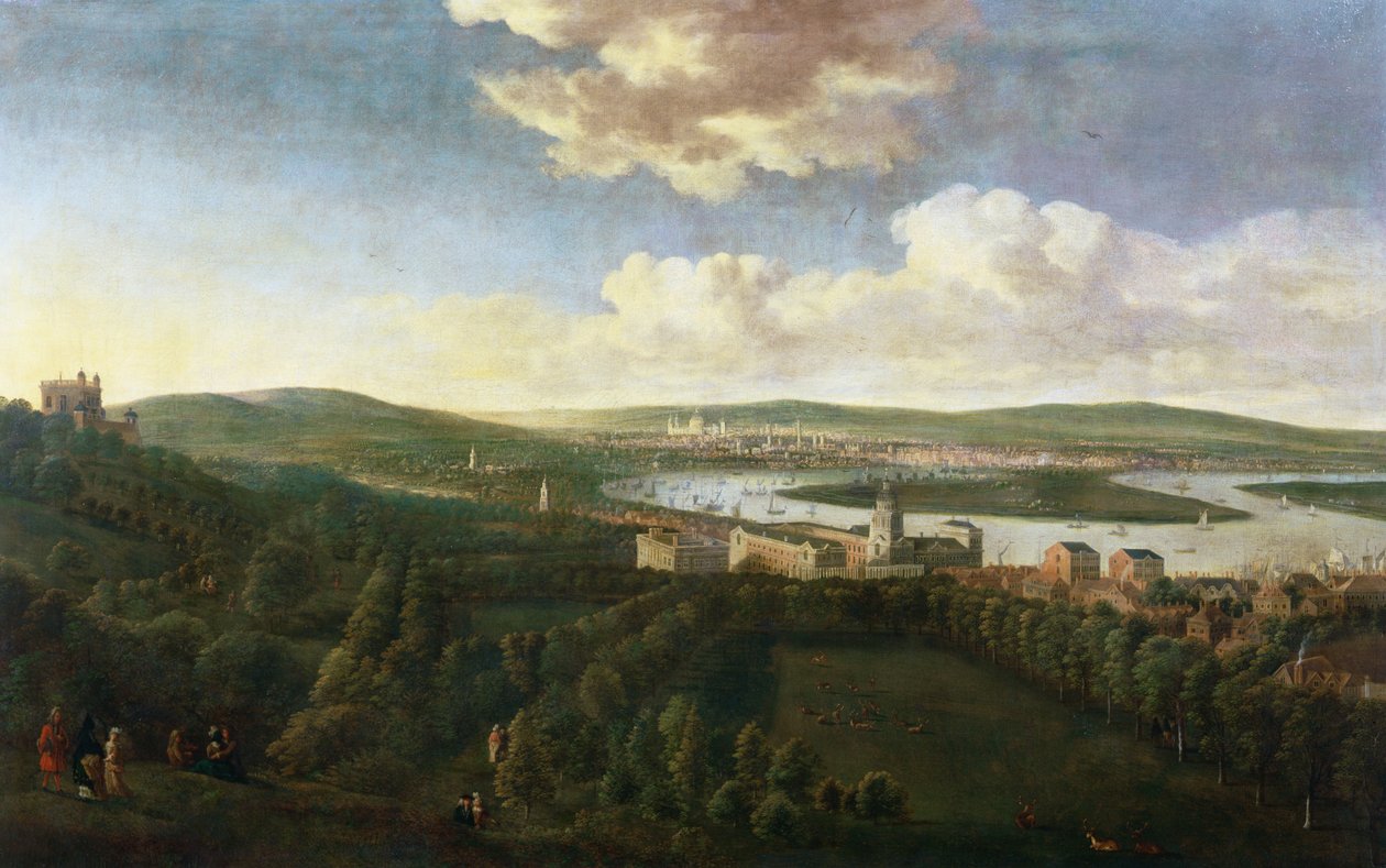 Vista do Queens House e Royal Hospital, em Greenwich de Jan the Elder Griffier