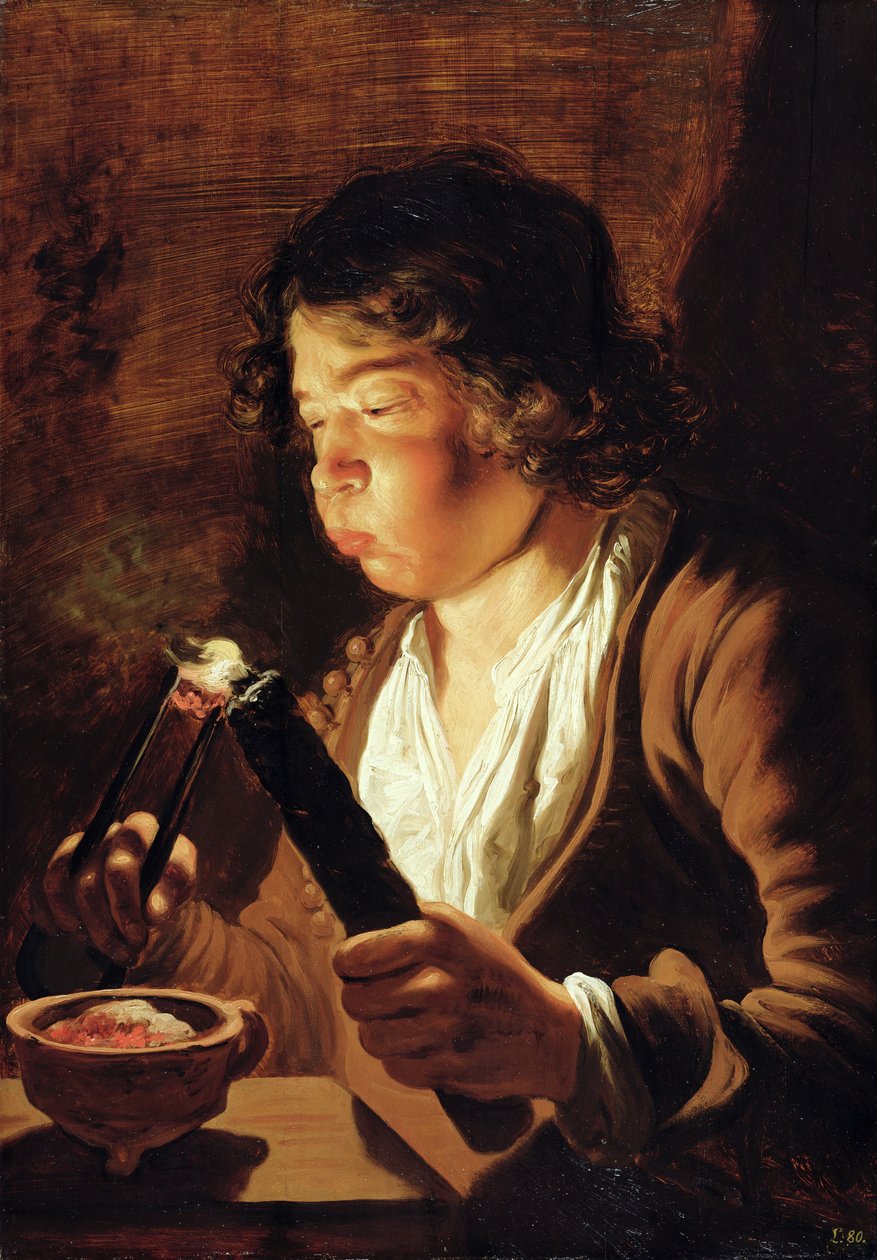 Fogo e Infância: Menino com Pinça de Fogo e Tocha, 1623-25 de Jan the Elder Lievens