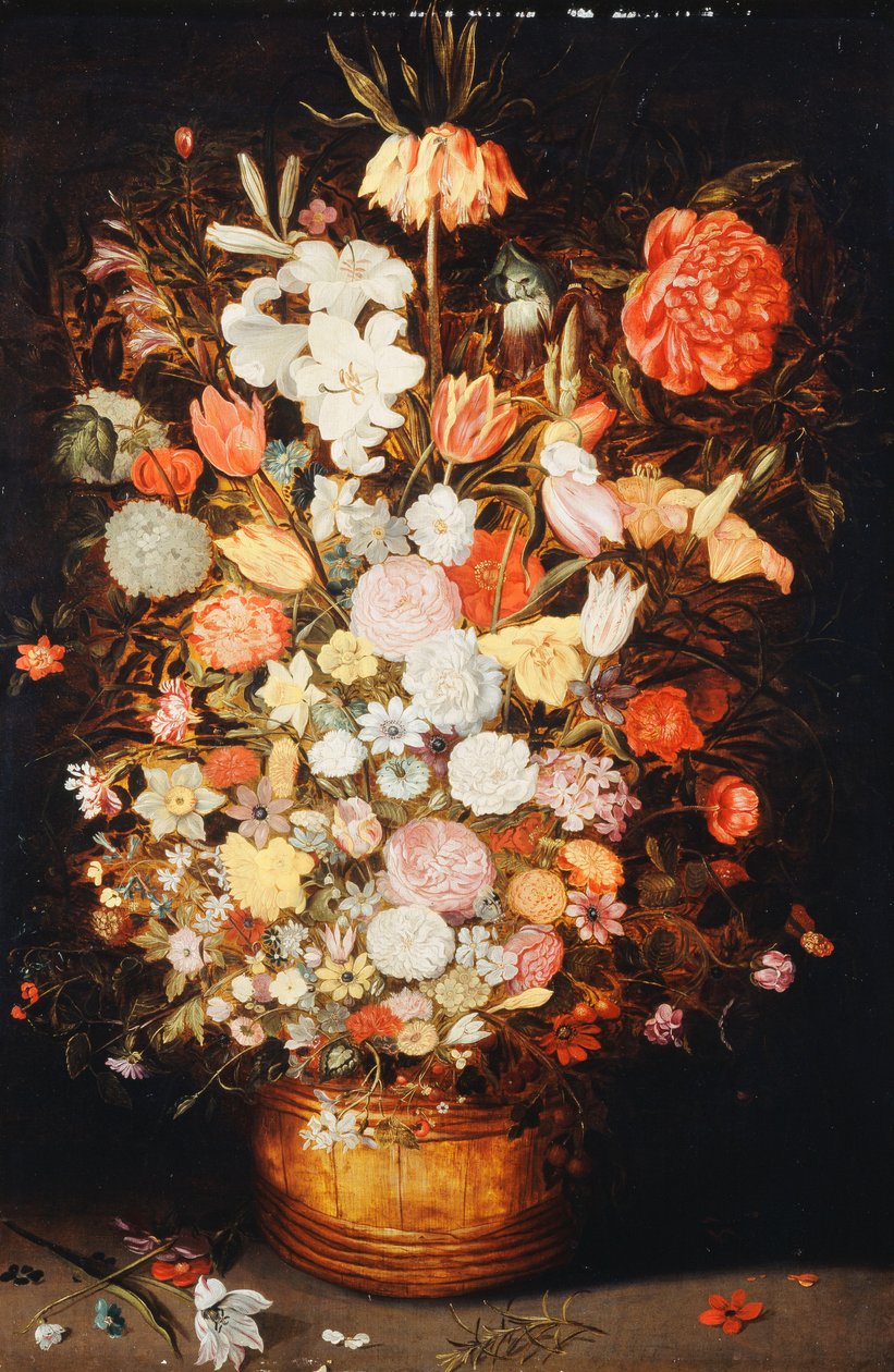 Ainda vida de flores em uma banheira de madeira, c.1630s de Jan Brueghel the Younger