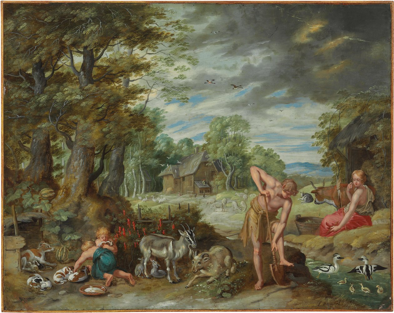 Adão no trabalho em um campo, de A história de Adão e Eva de Jan Brueghel the Younger