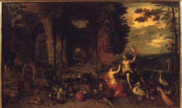 Alegoria do Ar e do Fogo, c.1650-60 (óleo sobre painel) de Jan the Younger Brueghel