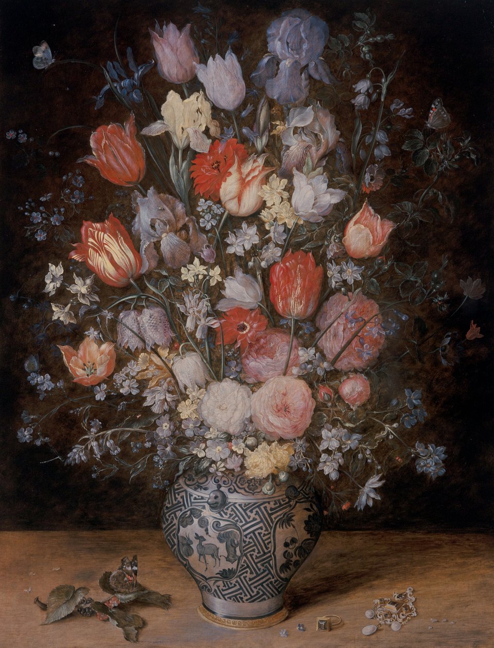 Natureza morta de flores numa banheira de madeira de Jan the Younger Brueghel