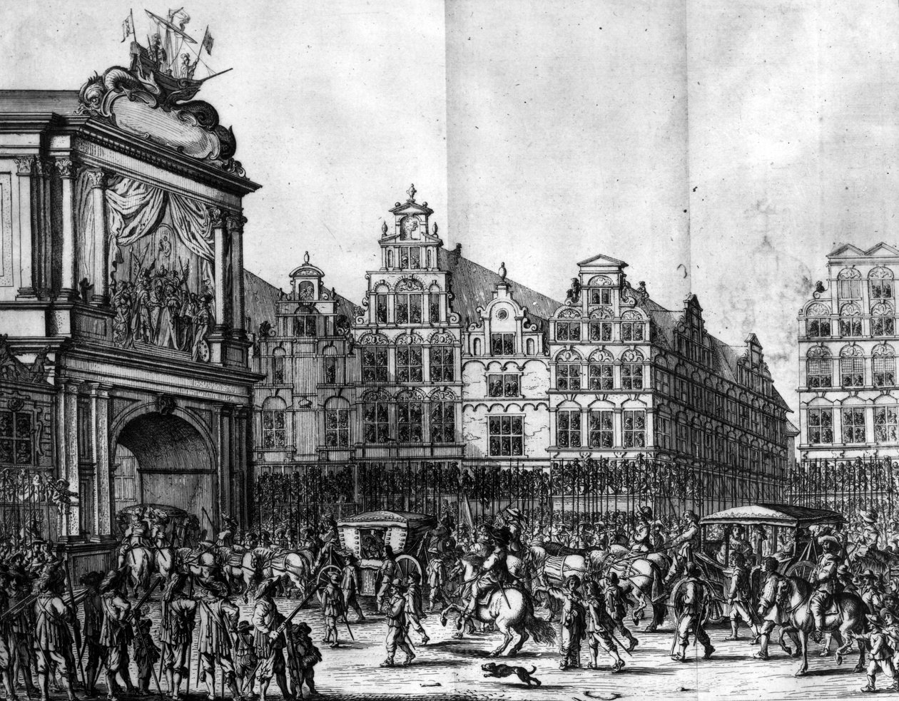 A procissão de Marie de &39;Medici através de Amsterdã, de Medicea Hospes de Caspar Barlaeus, gravada por Salomon Savery, 1638 de Jan the Younger Martsen