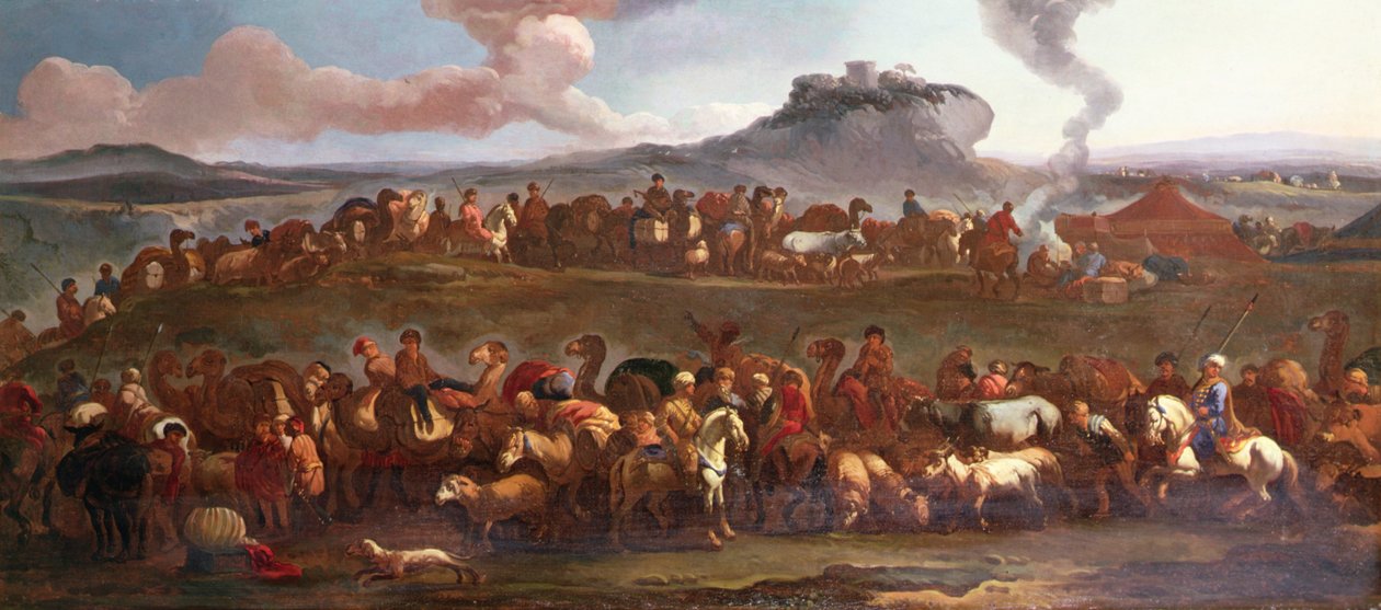 Uma caravana turca em uma paisagem (óleo sobre tela) de Jan van (attr. to) Huchtenburgh