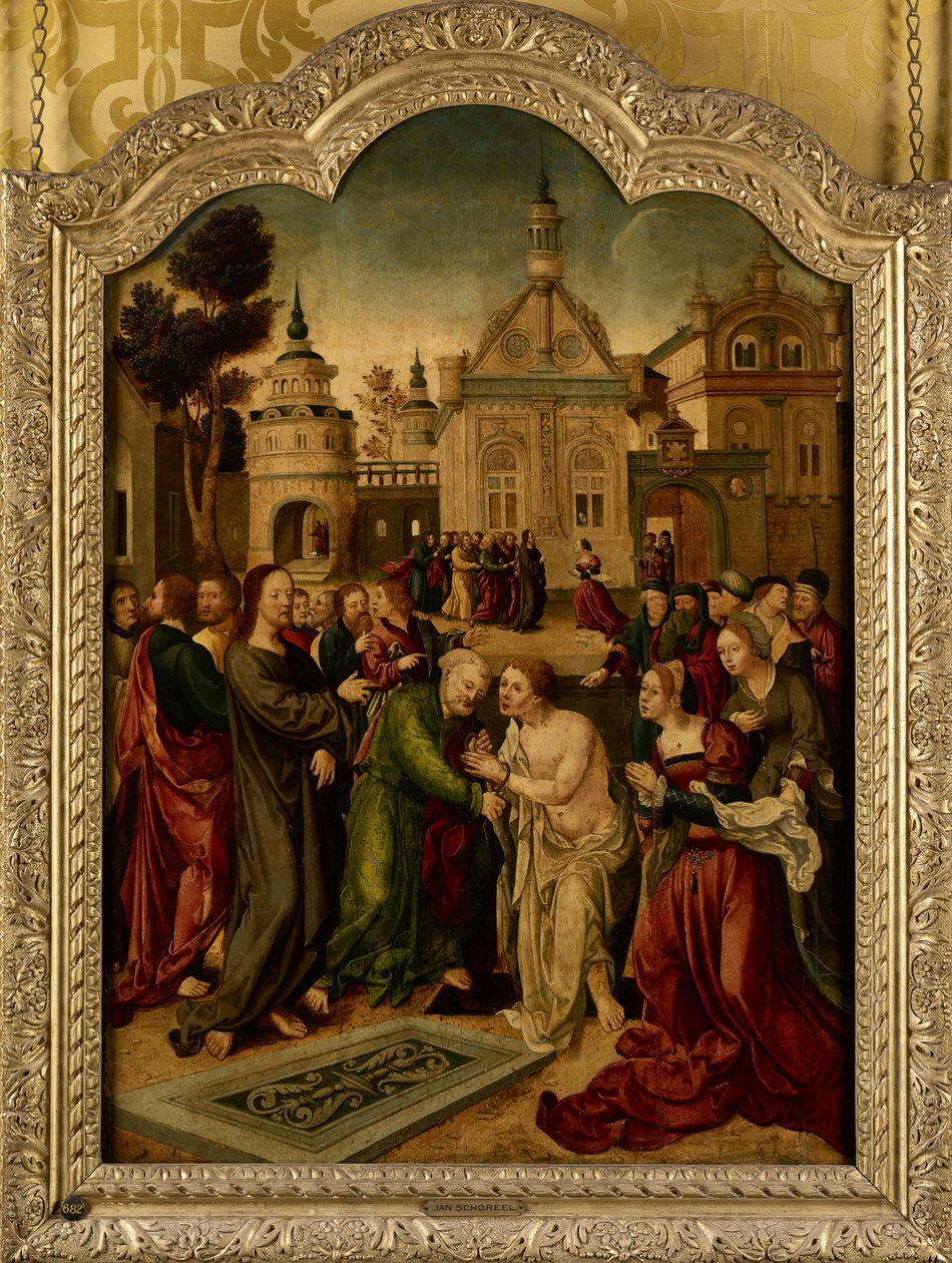 A ressurreição de Lázaro, o painel central de um retábulo de Jan van (circle of) Scorel