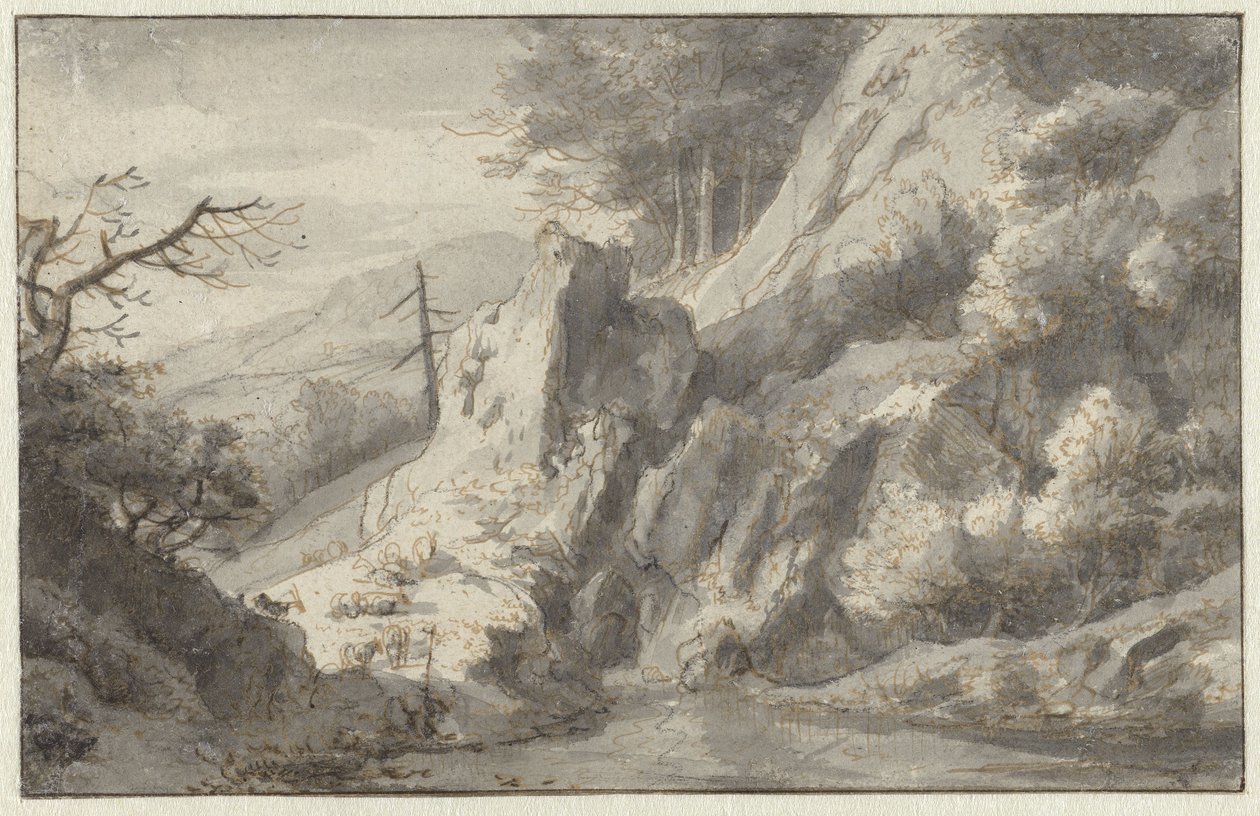 Paisagem de montanha com coníferas mortas de Jan van Aken