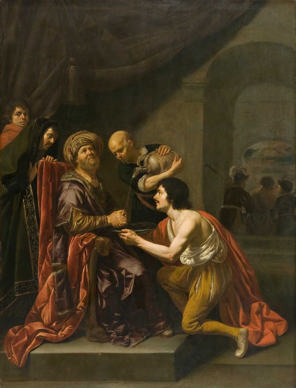 Pilatos a lavar as mãos", 1627-1671. Artistas: Pontius Pilate, Jesus Cristo, Jan van Bijlert. de Jan van Bijlert