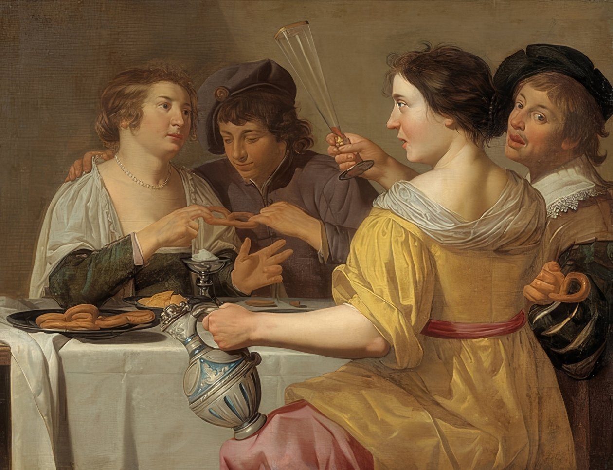 Os comedores de pretzel. 1630-40 de Jan van Bijlert