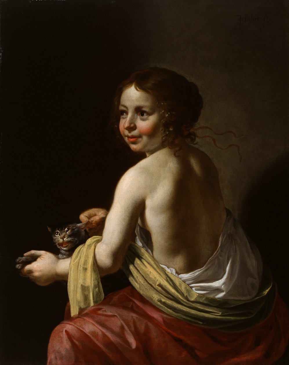 Girl Teasing a Cat, c.1630 (óleo sobre painel) de Jan van Bijlert or Bylert