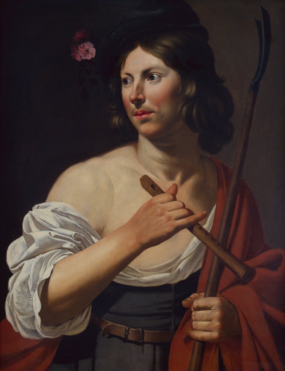 Shepherd Boy segurando um Crook e uma Flauta (óleo sobre tela) de Jan van Bijlert or Bylert