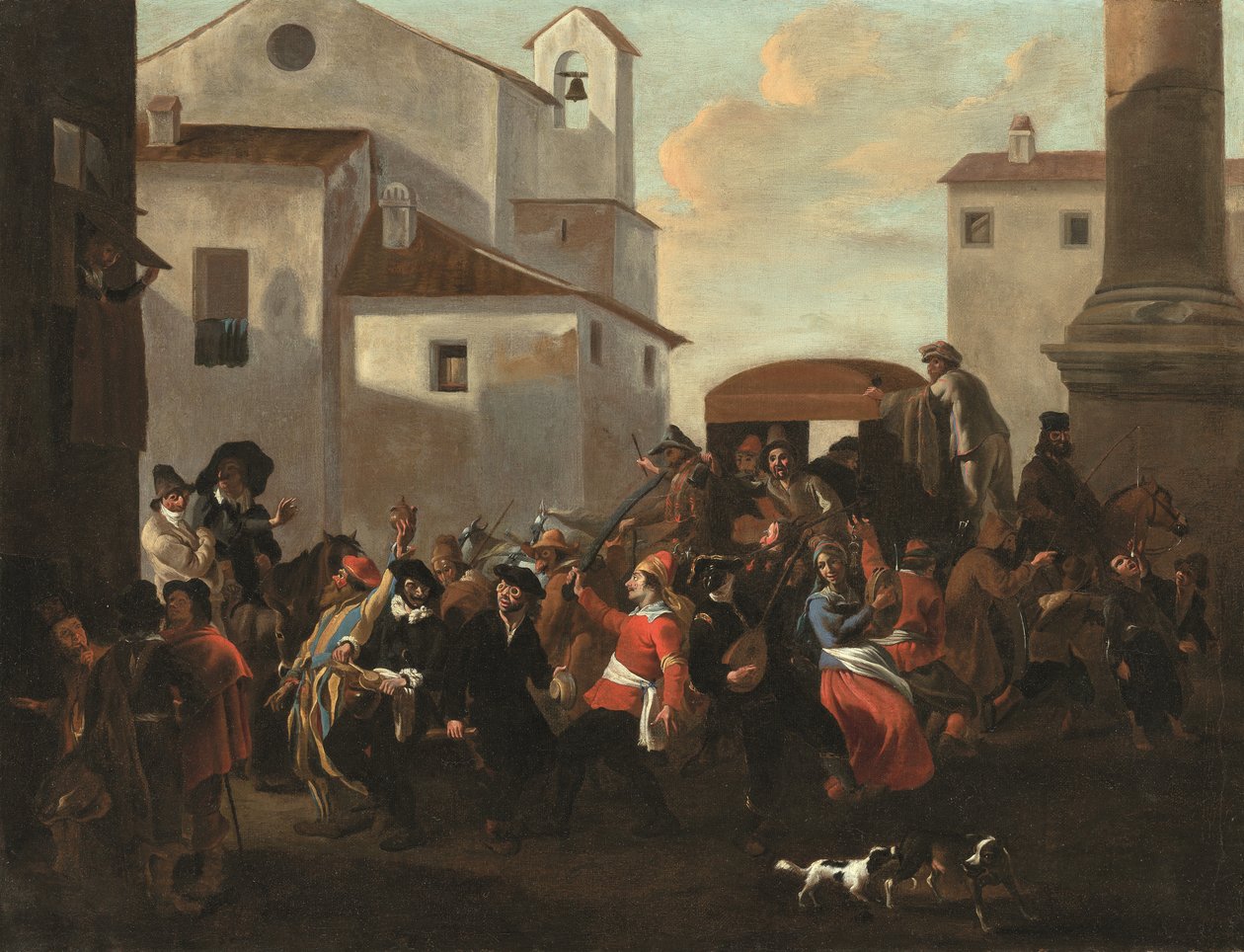 Um carnaval numa praça romana (óleo sobre tela) de Jan van Bike Miel