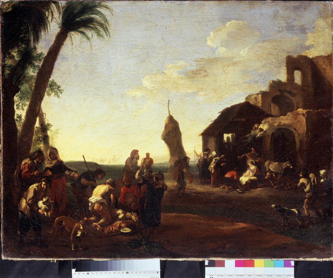 A Adoração de Cristo. A Adoração da Criança Cristo. Pintura por Jan Miel (1599-1664), 1650