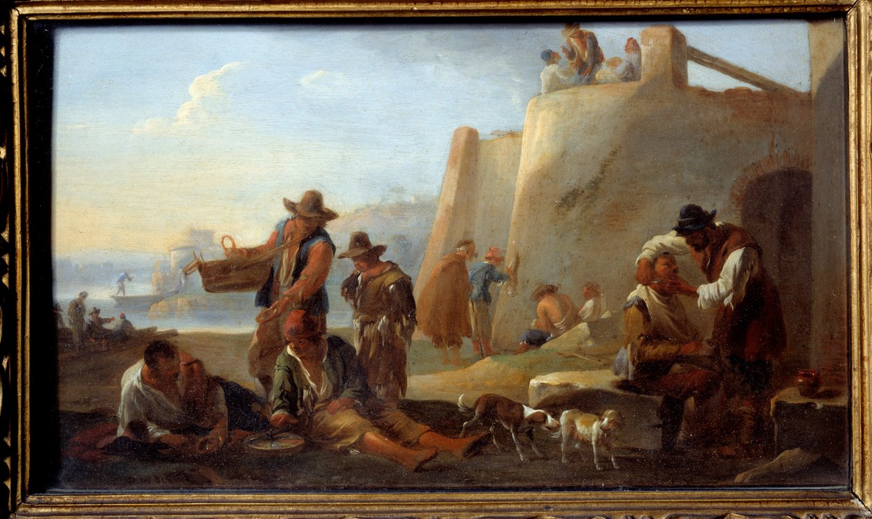 O barbeiro napolitano. Pintura por Jan Miel (1599-1663) Ec. Flam. de Jan van Bike Miel