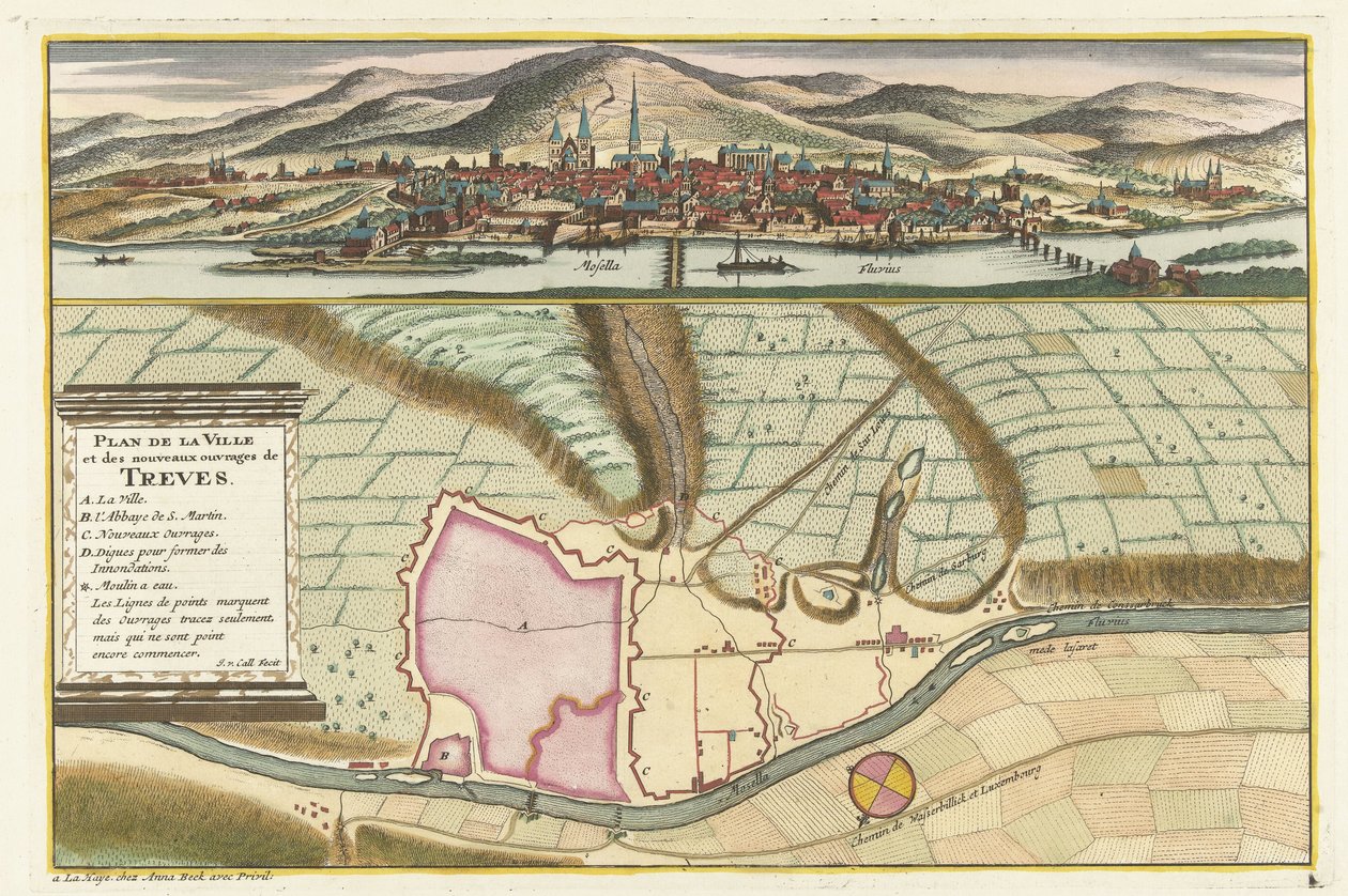 Mapa de Trier, 1704 Plan de la Ville et: Chateau: de Traarbach (título no objeto) de Jan van Call (II)