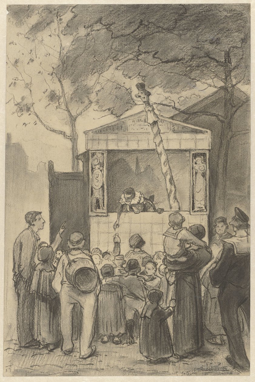 Espectadores em frente de um espectáculo de marionetas de Jan van Essen (possibly)